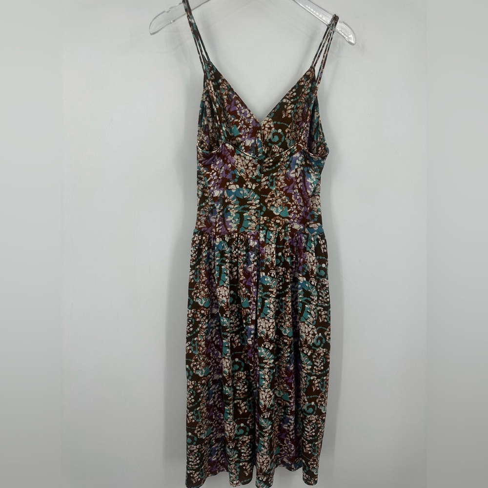 Nieves Lavi 100% Silk Multicolor Floral Midi Dress Sleeveless Womens 4 | A437 - Picture 9 of 12
